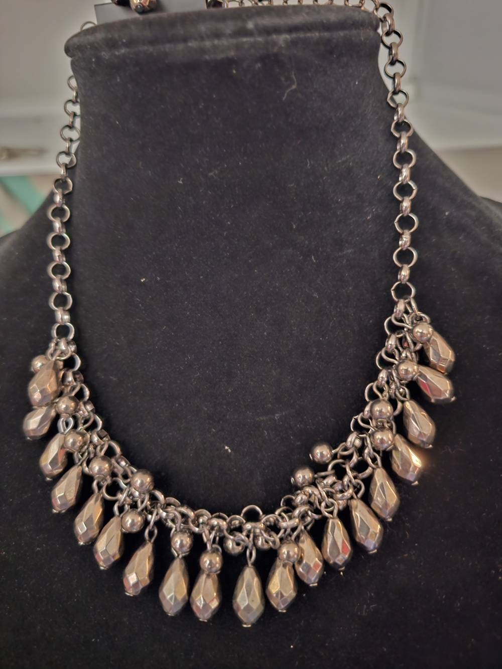 paparazzi Gunmetal Faceted Teardrop Fringe Necklace